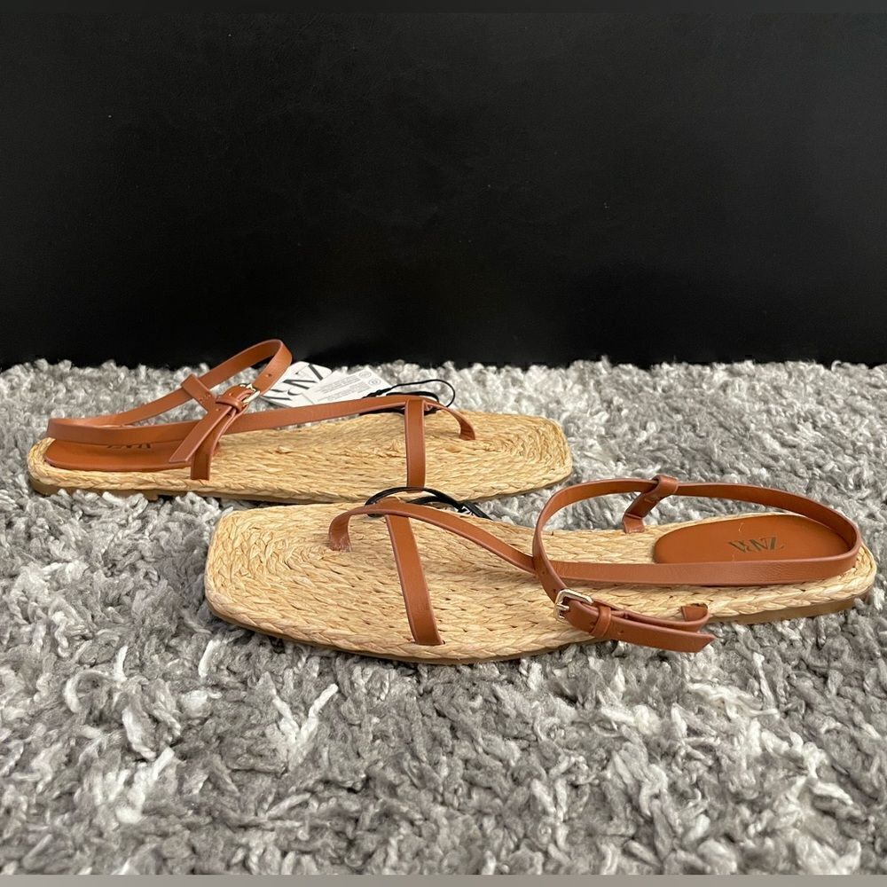 NWT Zara Leather Strap Flat Sandals - Picture 5 of 11